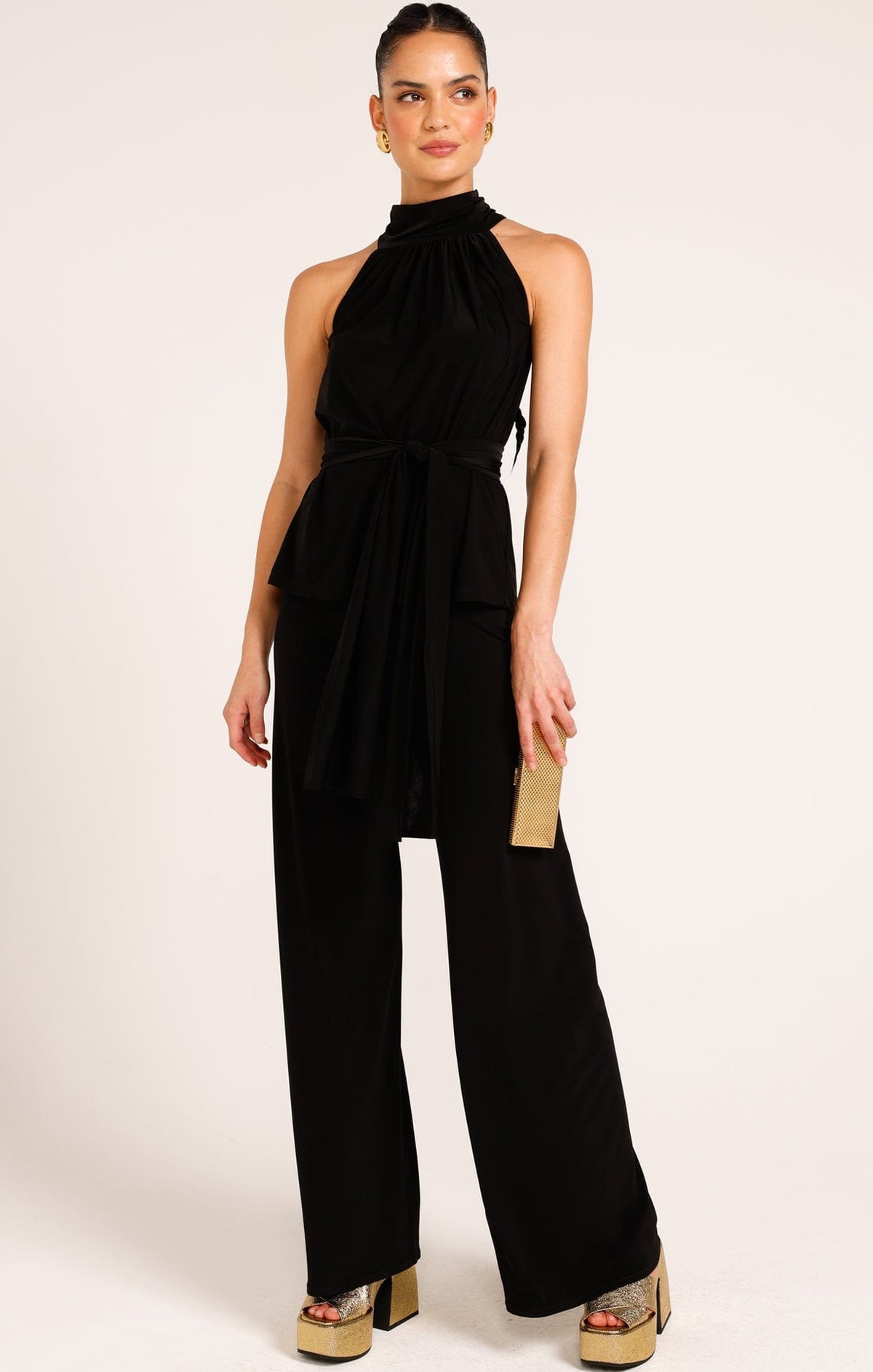 Sacha Drake high neck tie top black