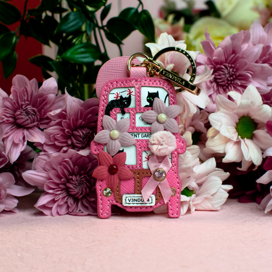 Vendula Pink Ribbon London Cats & Corgies Pink Bus Key Charm