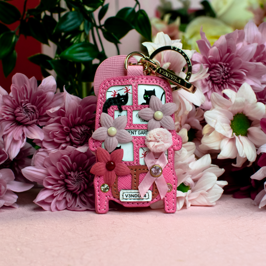 Vendula Pink Ribbon London Cats & Corgies Pink Bus Key Charm