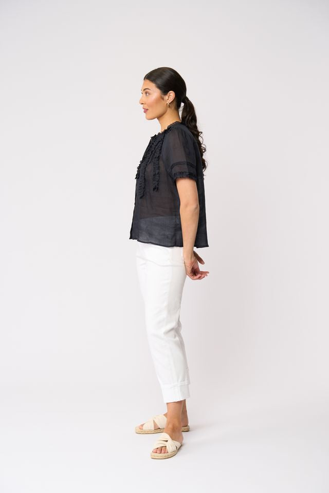 Foil Frill Of It Blouse True Navy