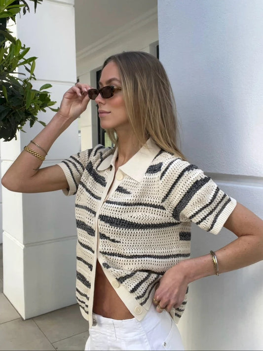 Mos Mosh Une Wave Ss Knit Cardigan Ecru