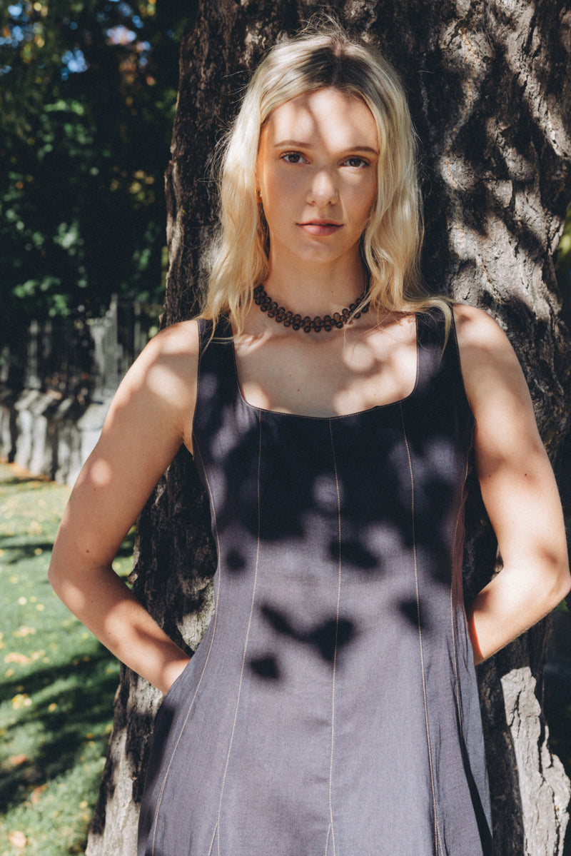 Neris Margaux Dress Sesame & Ombre Blue