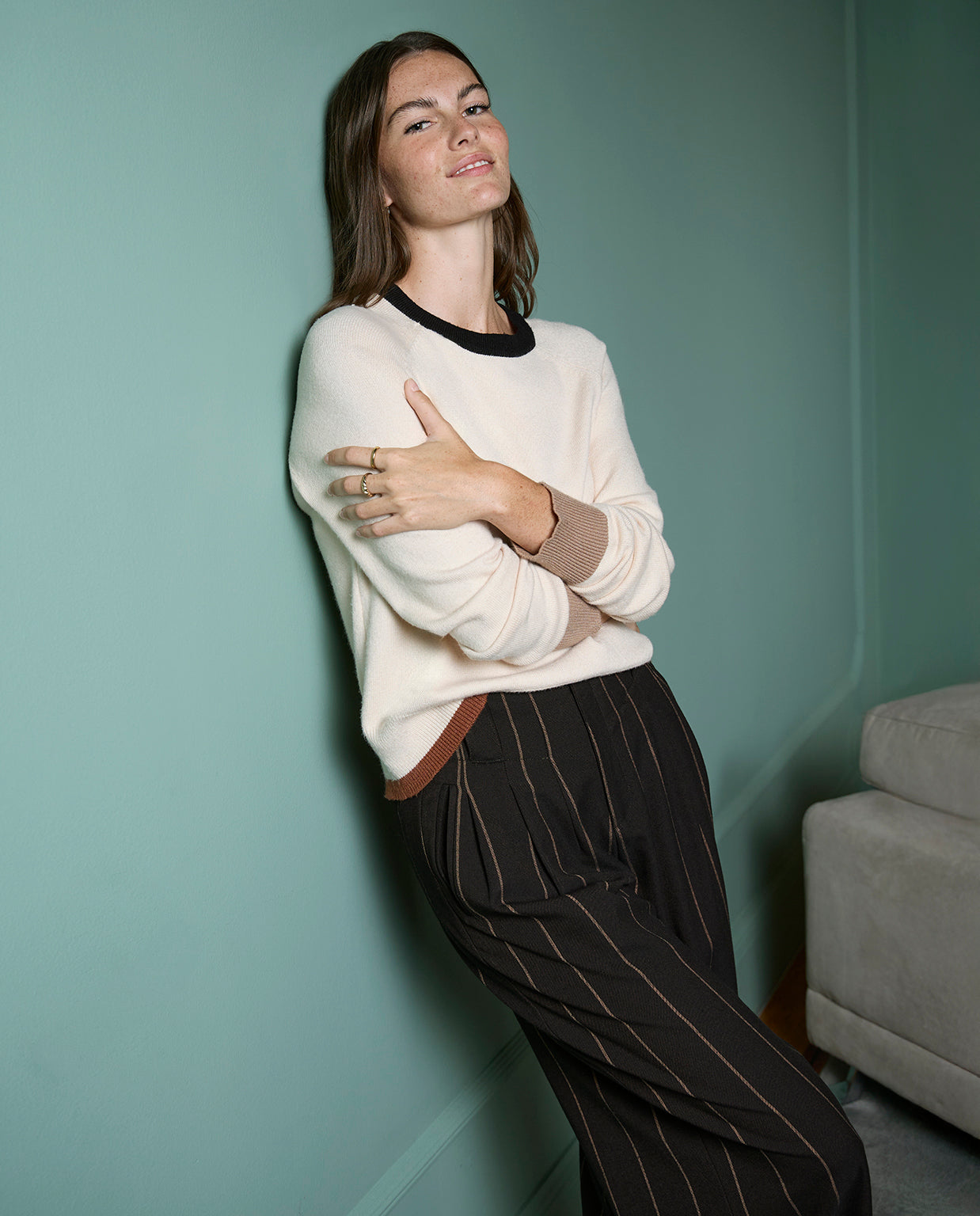 Surkana Cream Round neck sweater