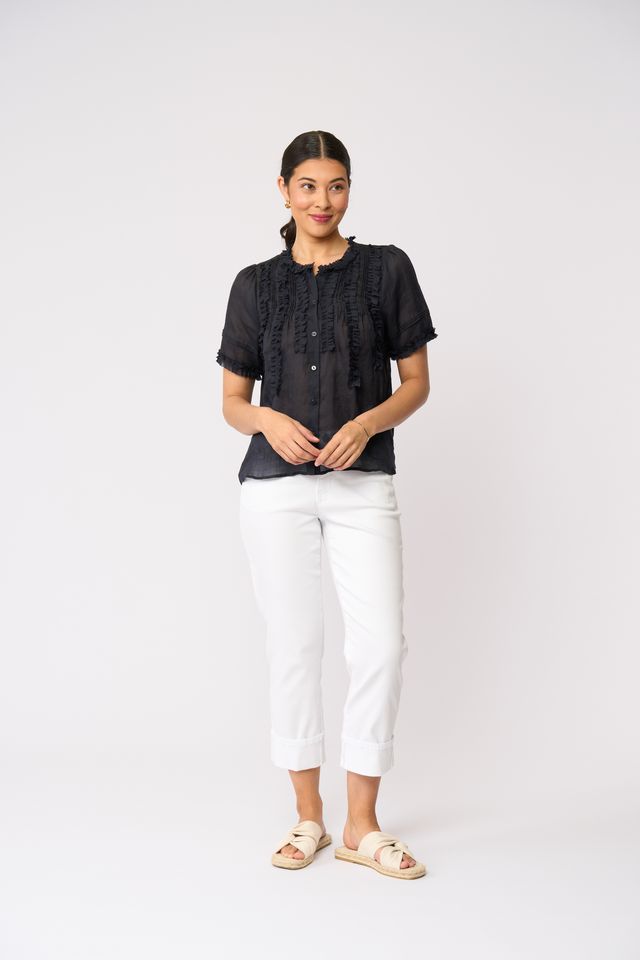 Foil Frill Of It Blouse True Navy