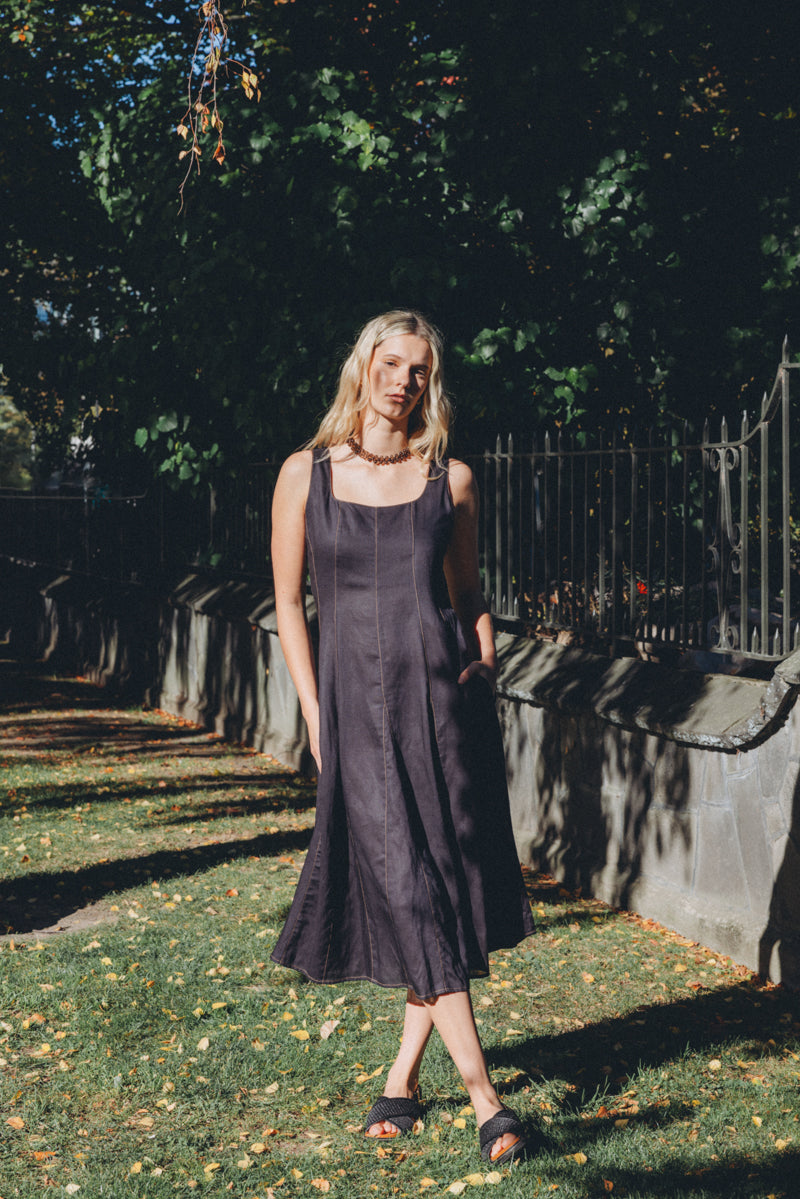 Neris Margaux Dress Sesame & Ombre Blue