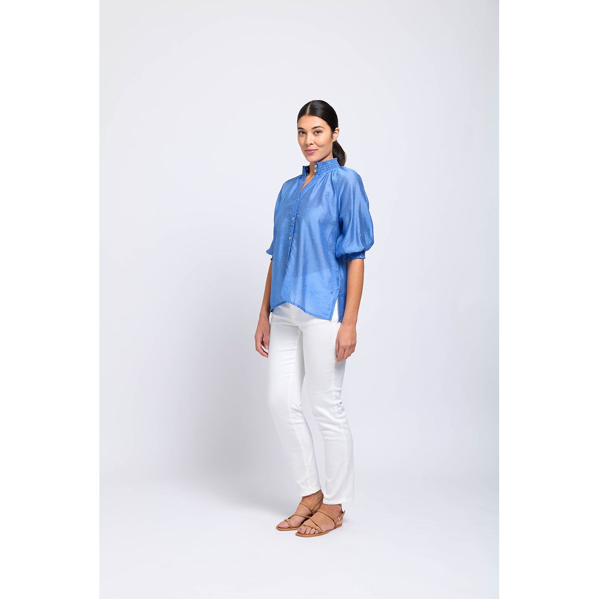 Foil Shirr Bliss Top Peri
