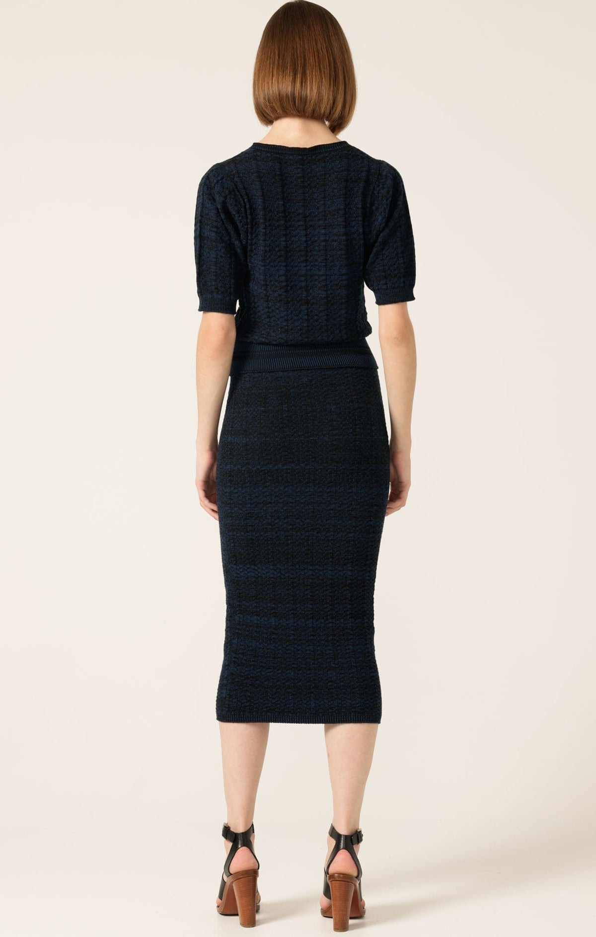 Sacha Drake short sleeve Chevron knit top in ocean black