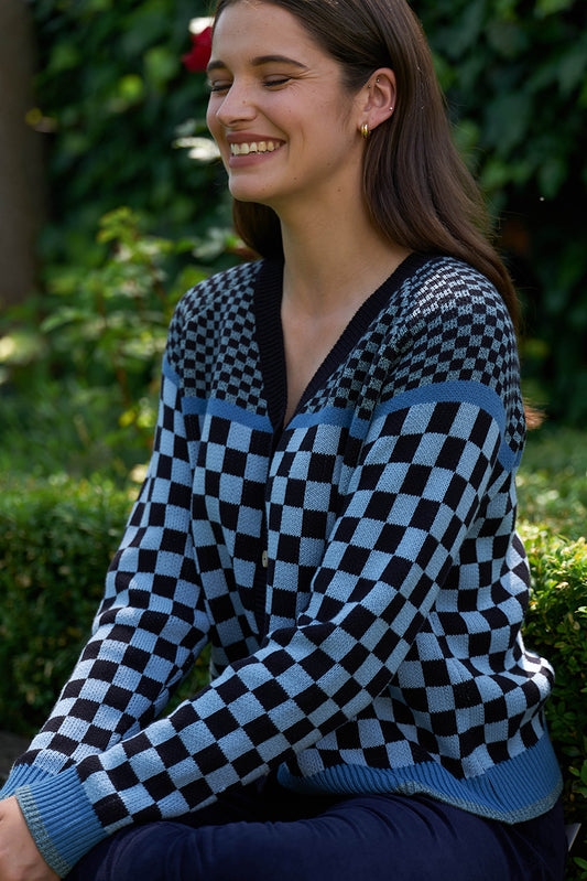 Foil Checkmate Cardigan Navy Mix
