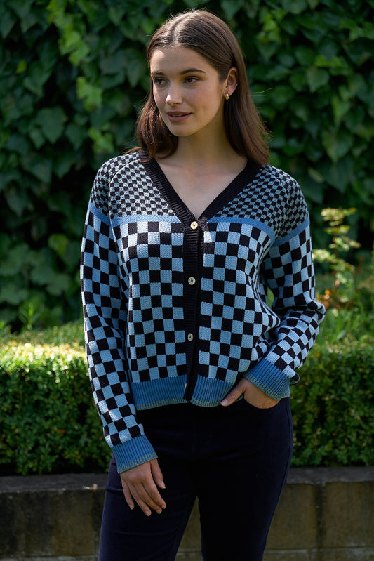 Foil Checkmate Cardigan Navy Mix