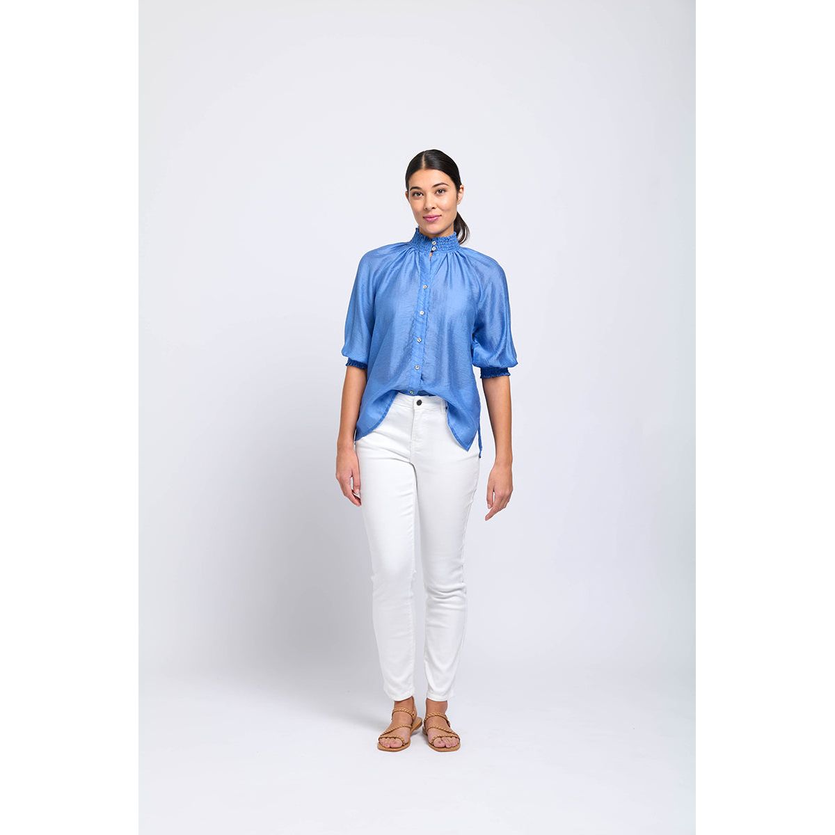 Foil Shirr Bliss Top Peri