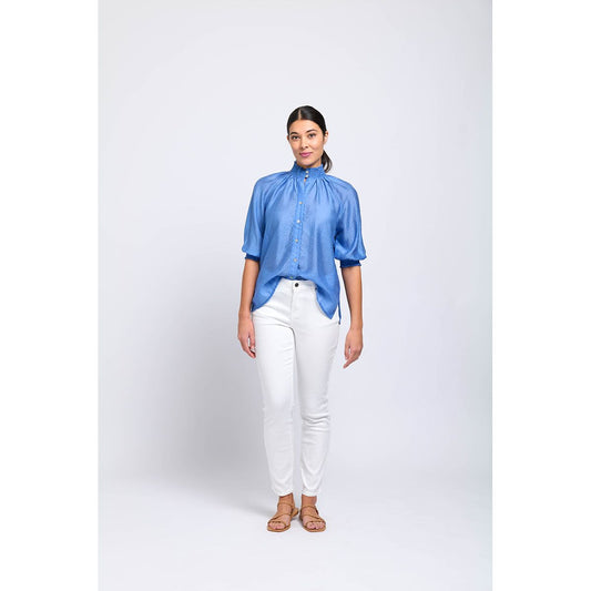 Foil Shirr Bliss Top Peri