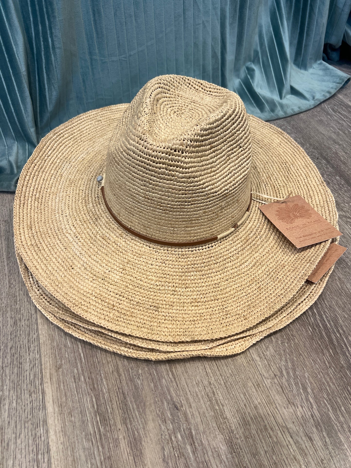 Made in Mada Aziz Hat Natural with Tan Leather detail