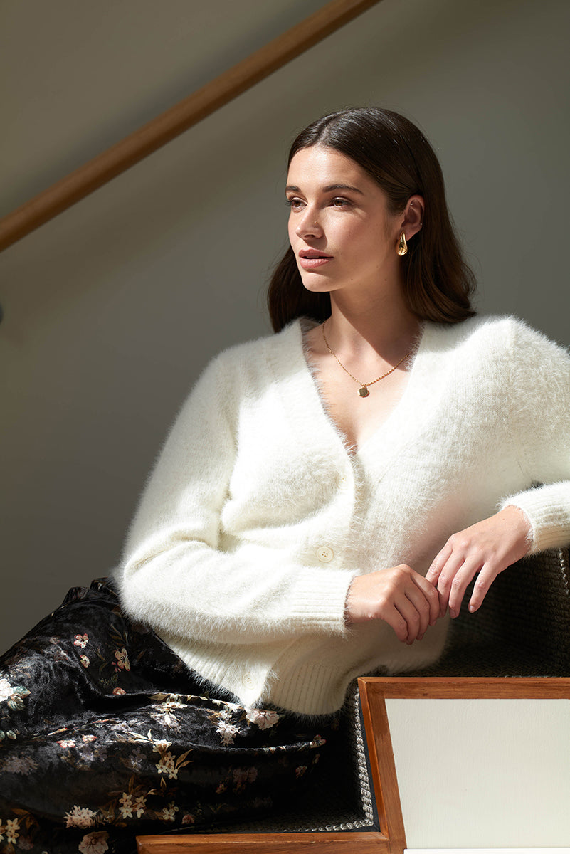 Foil Top Bird Cardigan (Pearl or Saphire)