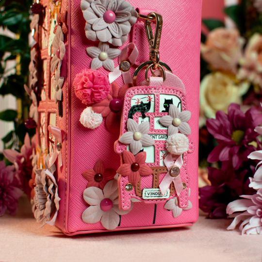 Vendula Pink Ribbon London Cats & Corgies Pink Bus Key Charm
