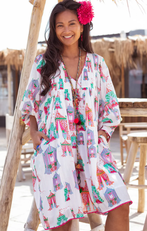 Place Du Soleil Tea Tents Short Dress White Multi