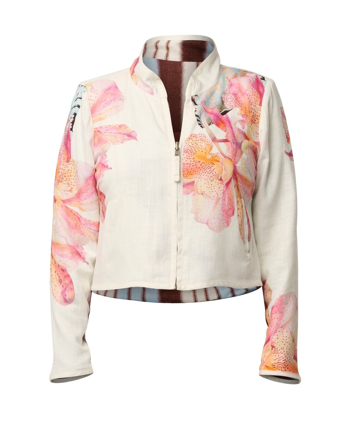 Once Was Delray Reversible Printed Linen Viscose Jacket - Nautilus Bloom/ Iridescent Stripe