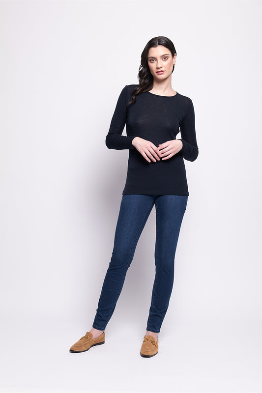 Foil Fine Merino Crew neck top (Black, Moss or Raisin)