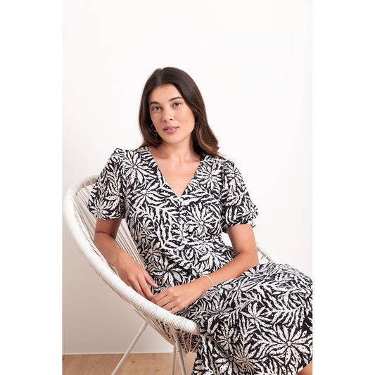 Foil Well Cut Dress Frolic Navy