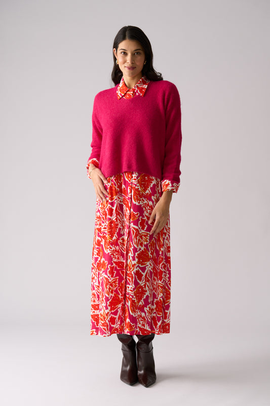 Foil Sweater Half Sweater Hot Pink