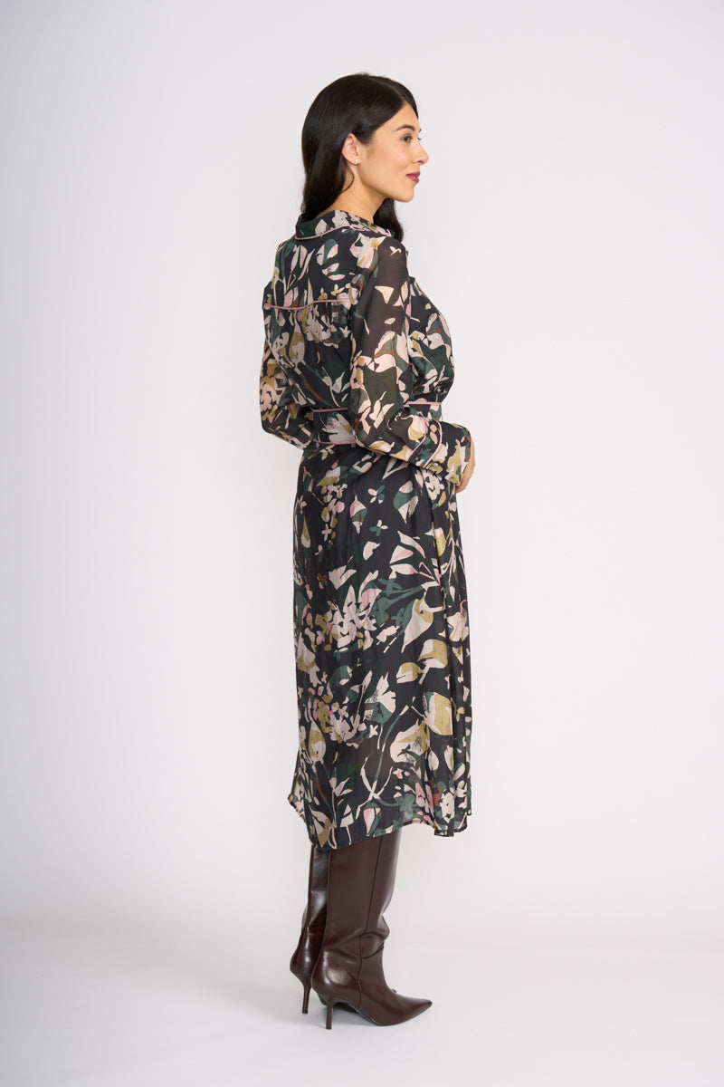 Foil Pipe Up Shirt Dress Shadow Leaf