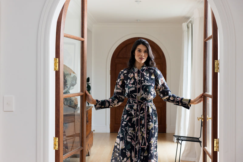 Foil Pipe Up Shirt Dress Shadow Leaf