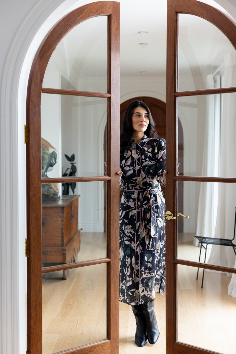 Foil Pipe Up Shirt Dress Shadow Leaf