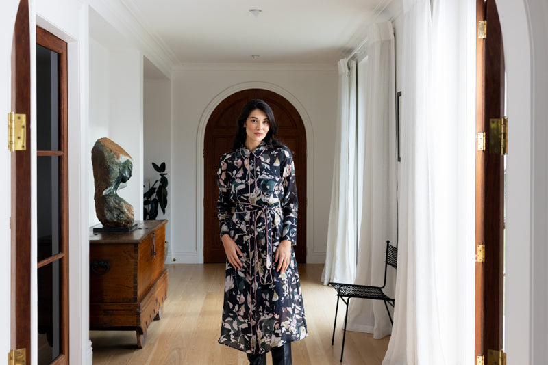 Foil Pipe Up Shirt Dress Shadow Leaf