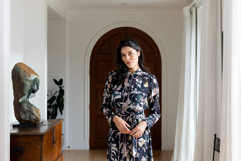 Foil Pipe Up Shirt Dress Shadow Leaf