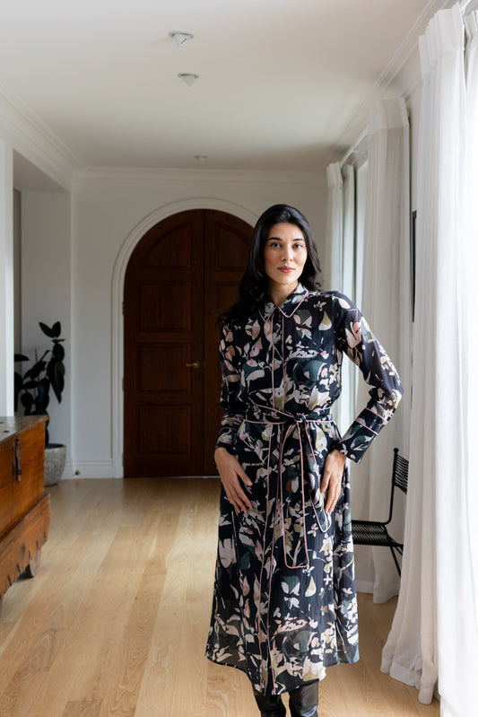 Foil Pipe Up Shirt Dress Shadow Leaf