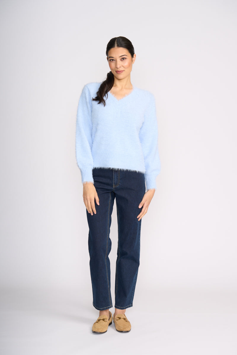 Foil Fluffin' Cute V Sweater Sky