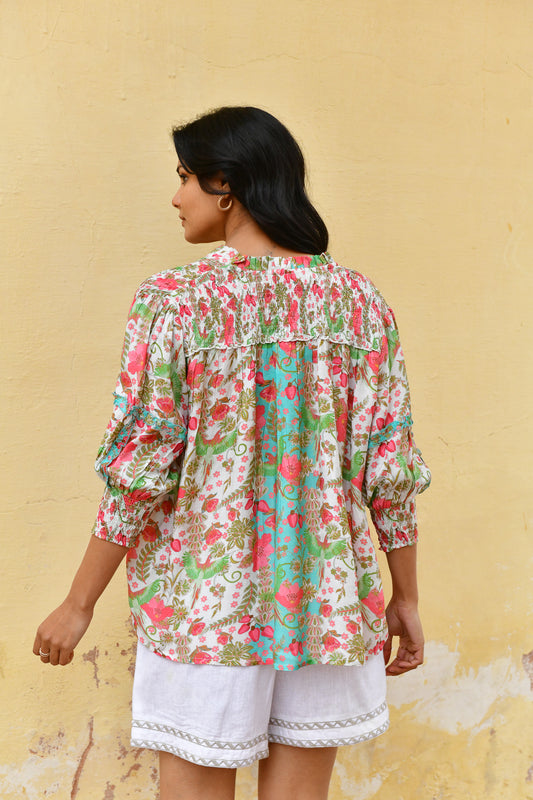 Azure and Indigo Hummingbird Blouse Green