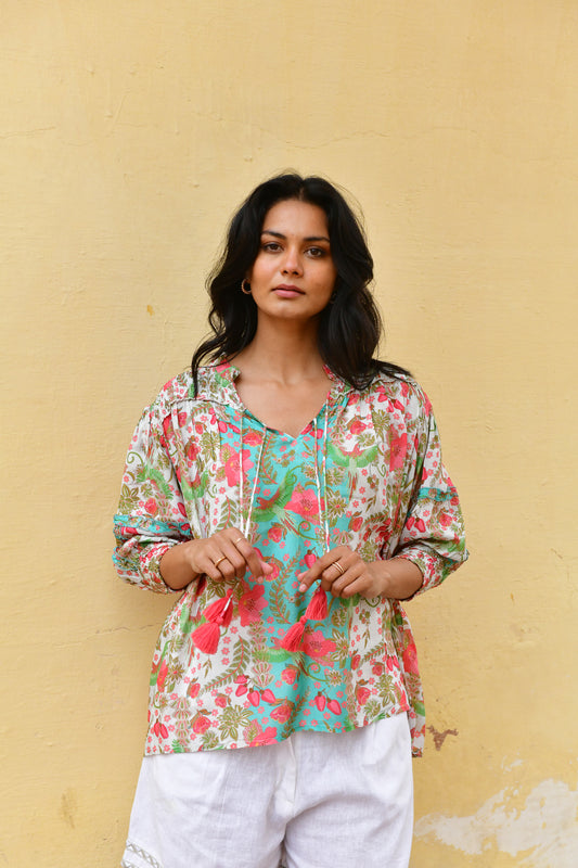 Azure and Indigo Hummingbird Blouse Green