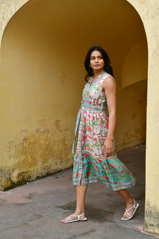 Azure and Indigo Hummingbird Sundress Green