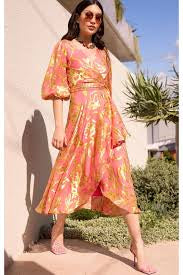 Sasha Drake Peach Faced Wrap Dress