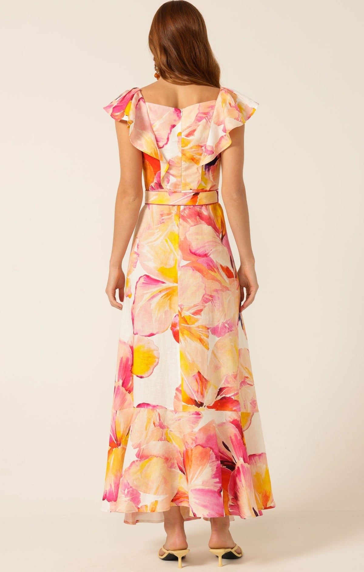 Sacha Drake Summer fiesta Maxi dress pink orange hibiscus