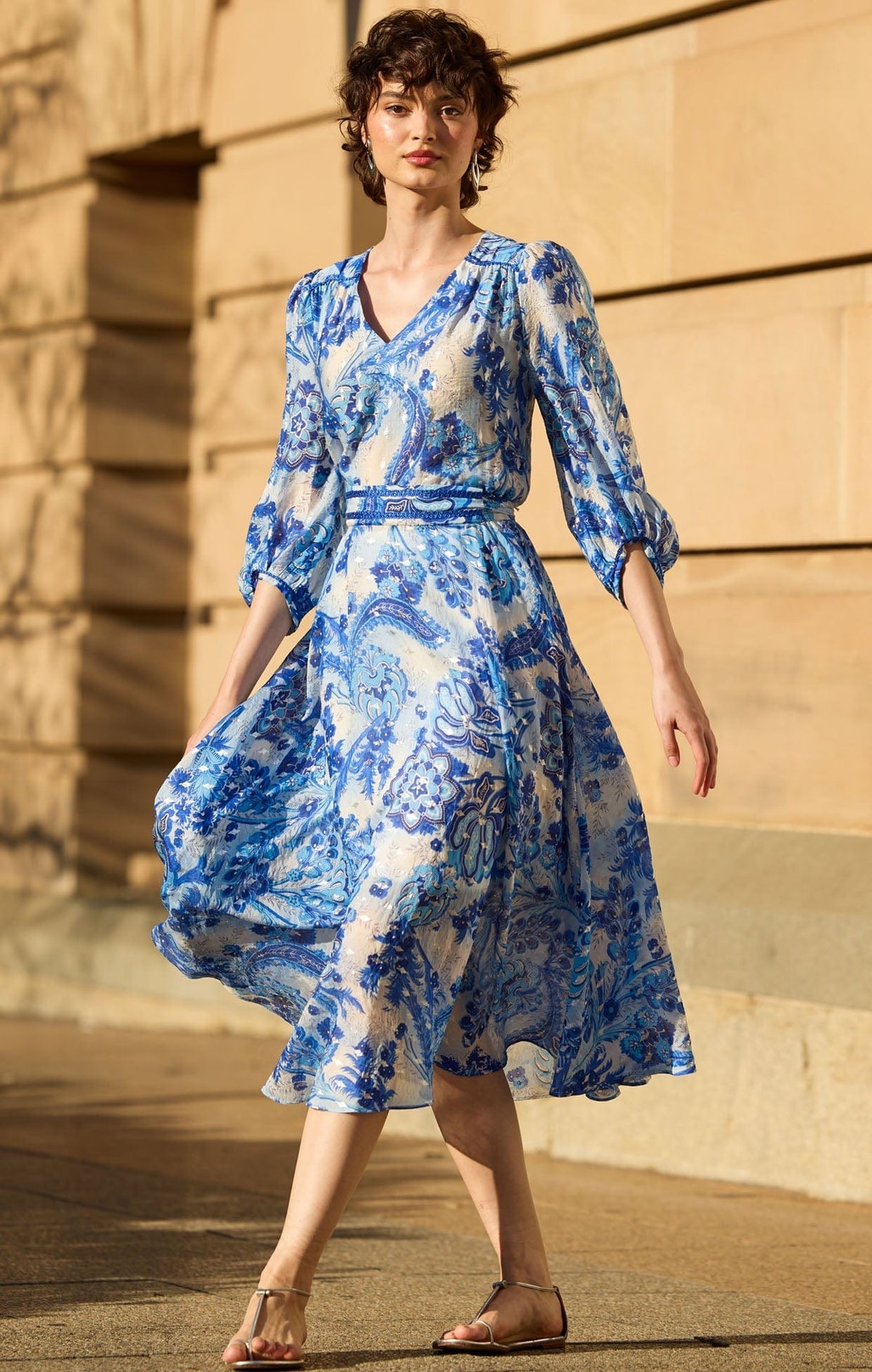 Sacha Drake Mykonos Midi Dress - Blue Silver