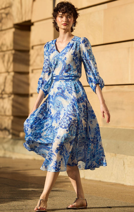Sacha Drake Mykonos Midi Dress - Blue Silver