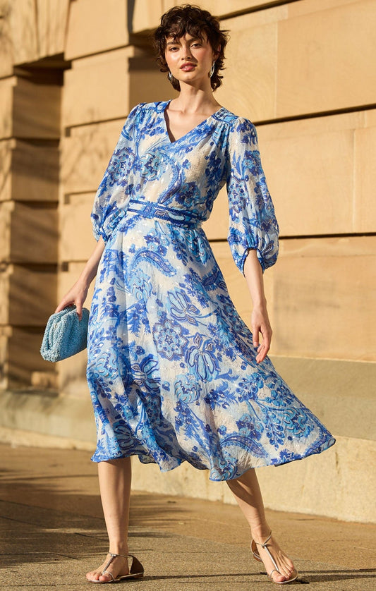Sacha Drake Mykonos Midi Dress - Blue Silver