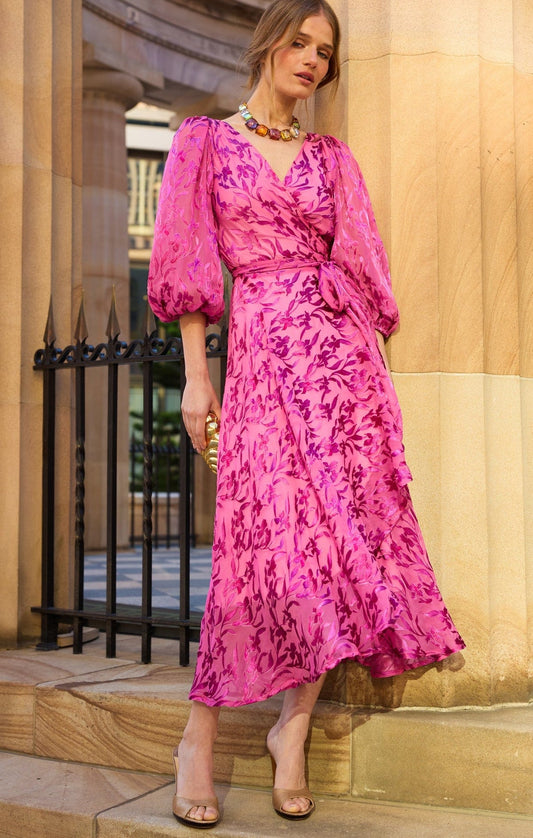 Sacha Drake Sherbet Breeze Midi Wrap Dress- Magenta