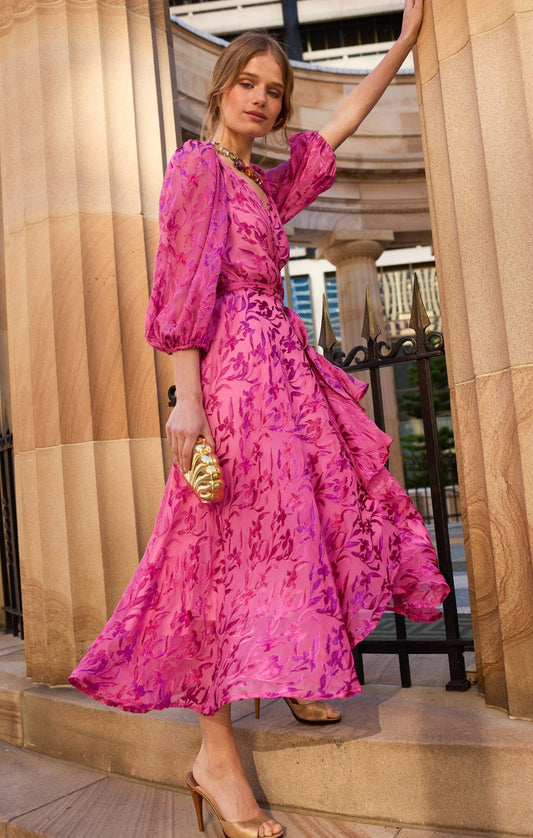 Sacha Drake Sherbet Breeze Midi Wrap Dress- Magenta