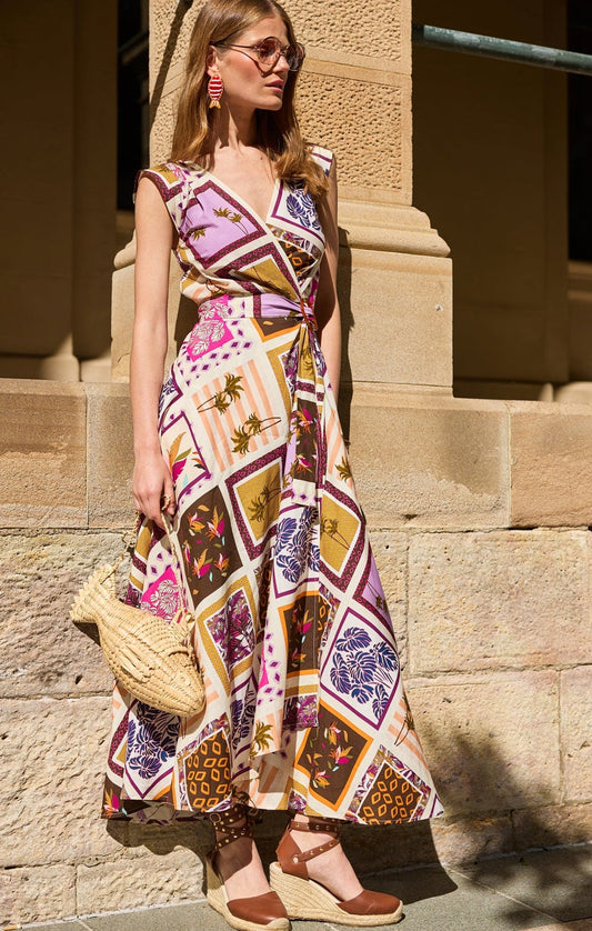 Sacha Drake Sunset Chase Wrap Dress - Magenta Choc Tile