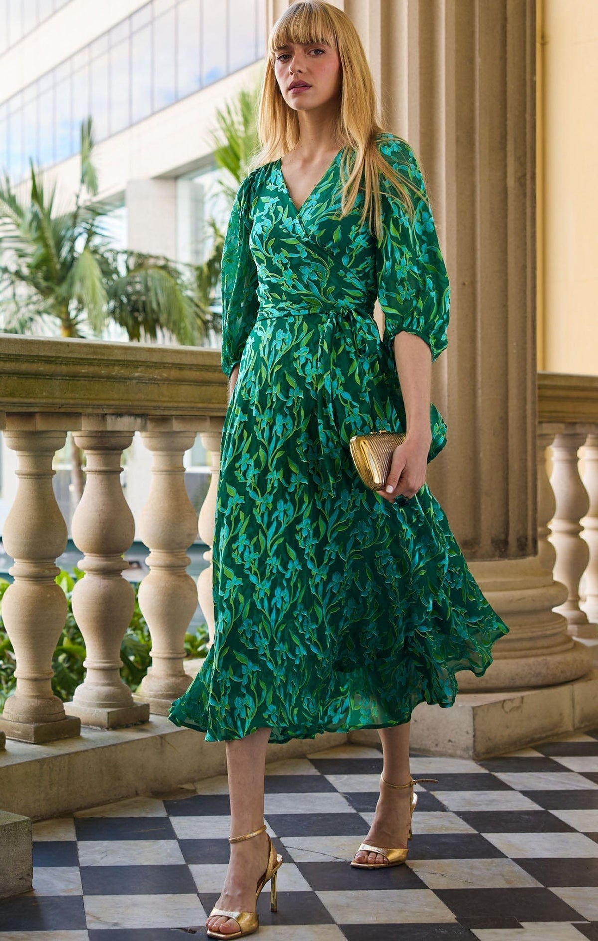 Sacha Drake Orchid Wrap Dress Emerald Botanical