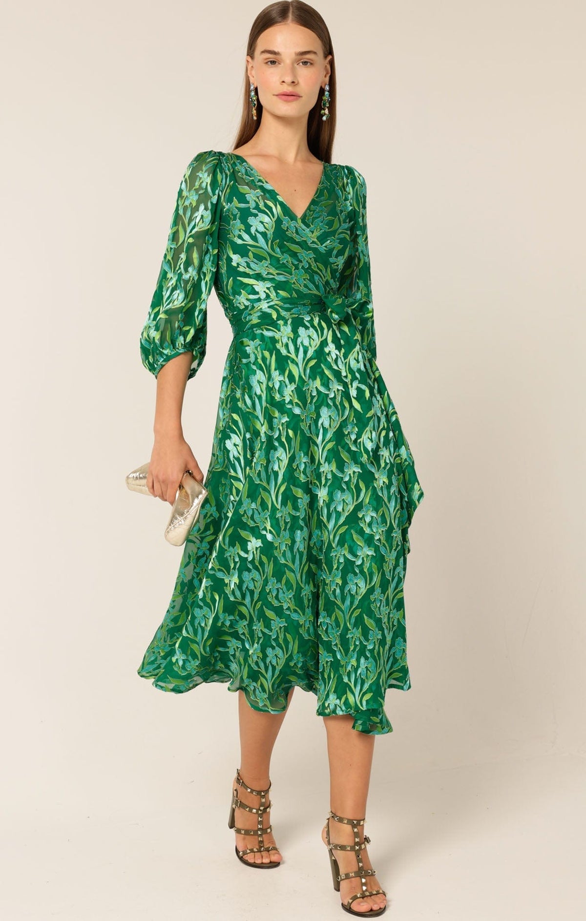 Sacha Drake Orchid Wrap Dress Emerald Botanical