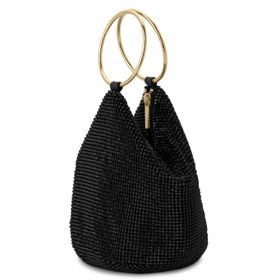 Olga Berg ELLIE Crystal Mesh Handle Bag - Black
