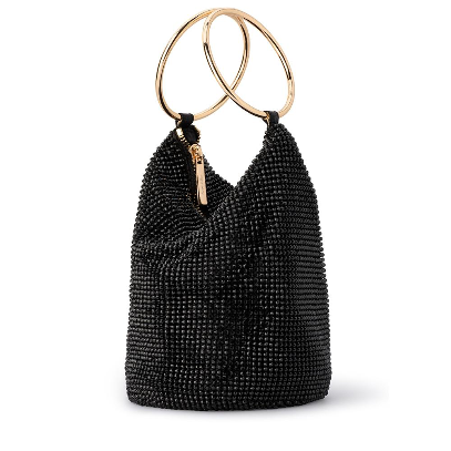 Olga Berg ELLIE Crystal Mesh Handle Bag - Black
