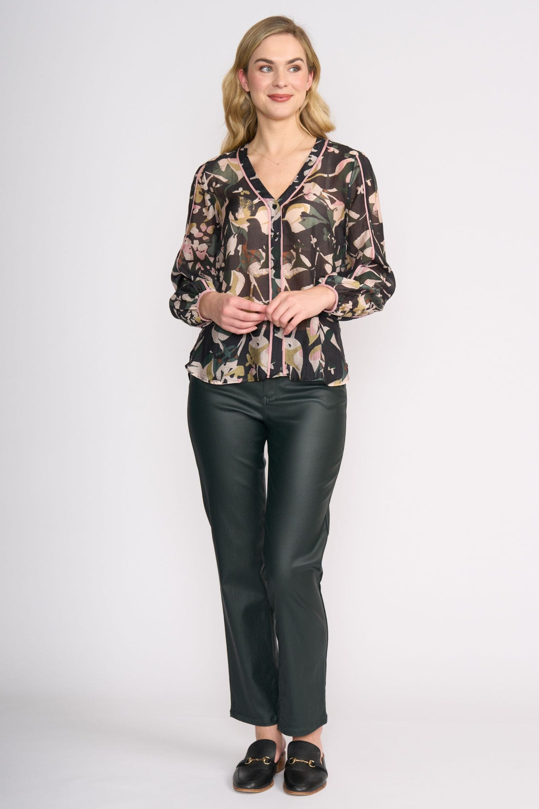 Foil Pipeline Blouse Shadow Leaf/Winter Blooms