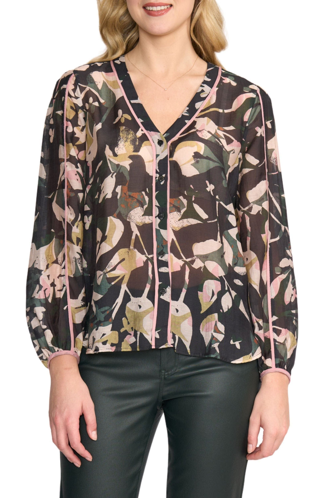 Foil Pipeline Blouse Shadow Leaf/Winter Blooms