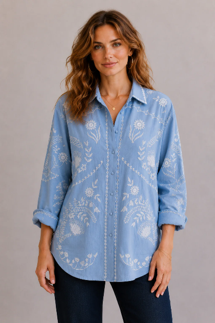 Azure & Indigo Feather Shirt Chambray