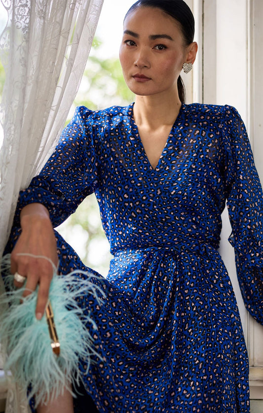 Sacha Drake Shona Midi Wrap Dress - Cobalt & Pink