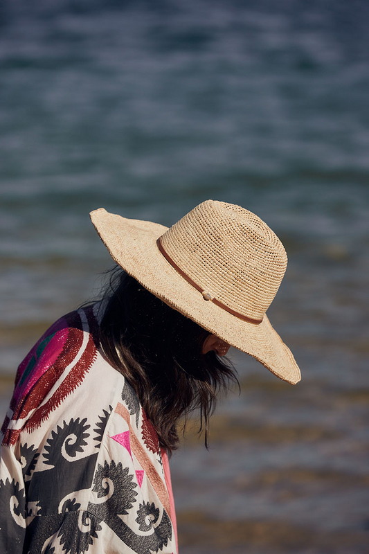 Aziz Hat Natural with Tan Leather detail